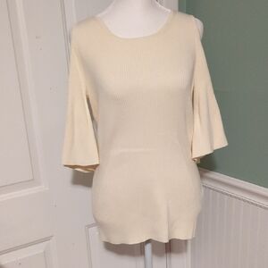 NWT Banana Republic Cream Ribbed Peek A Boo Shoulder Top Large